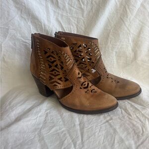 Women's Tan Cutout Leather Ankle Heels